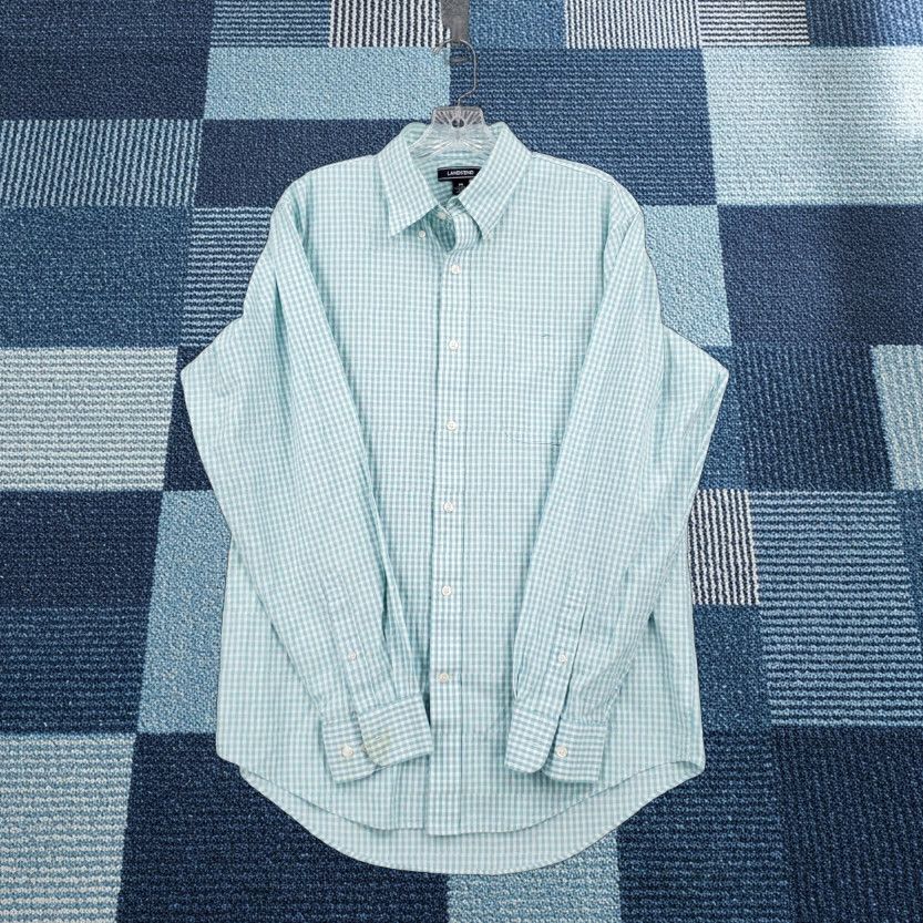 Lands' End Lands' End Button-Up Shirt Mens M Blue Plaid Traditional Fit Button-Down Collar XS? Size US M / EU 48-50 / 2 - 1 Thumbnail