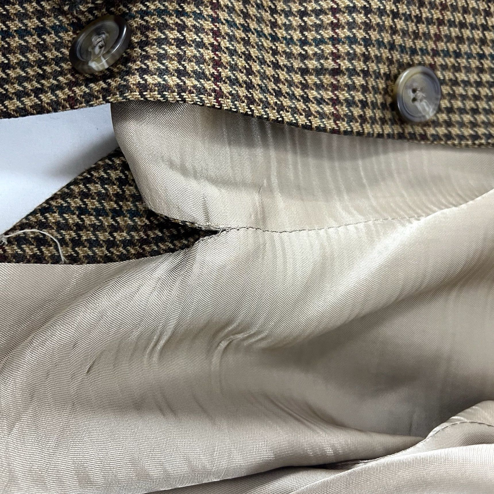 Ralph Lauren VTG Lauren Ralph Lauren Brown Houndstooth Lambswool Blend Blazer Sport Coat 44 Men Single-Breasted Notch Lapel 2 Piece 4-Button Dry Clean Only Wool Size 44R - 7 Thumbnail