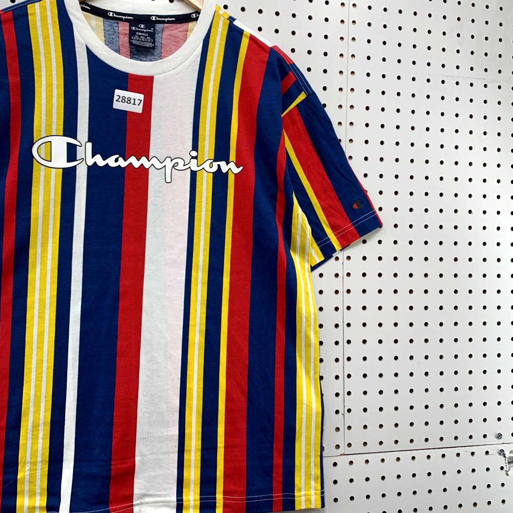 Champion VINTAGE Champion Shirt Mens S Striped Blue Yellow White Short Sleeve 21X27 Size US S / EU 44-46 / 1 - 4 Thumbnail