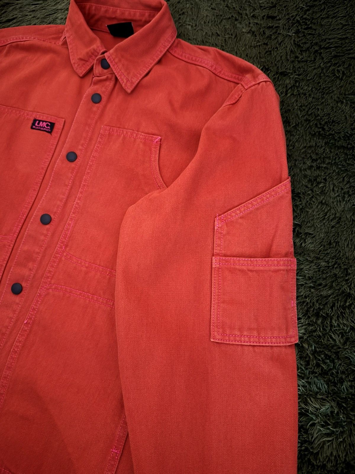Pleasures [1] PLEASURES x LMC Denim Shirt Jacket – Orange Size US XL / EU 56 / 4 - 5 Thumbnail