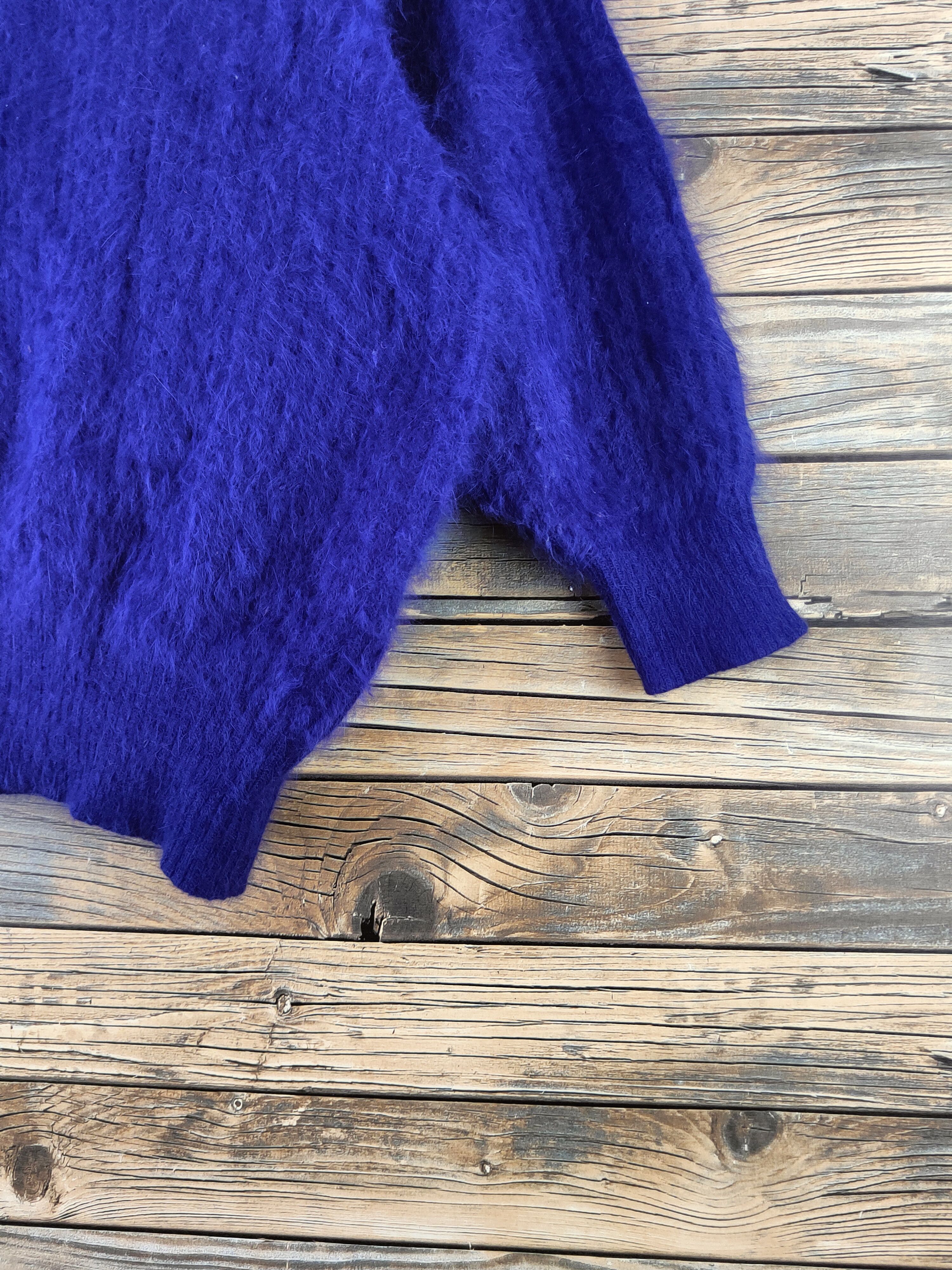 Japanese Brand DL Sundose Blue Fur Mohair shaggy Knitwear #46-992 Size L / US 10 / IT 46 - 6 Thumbnail