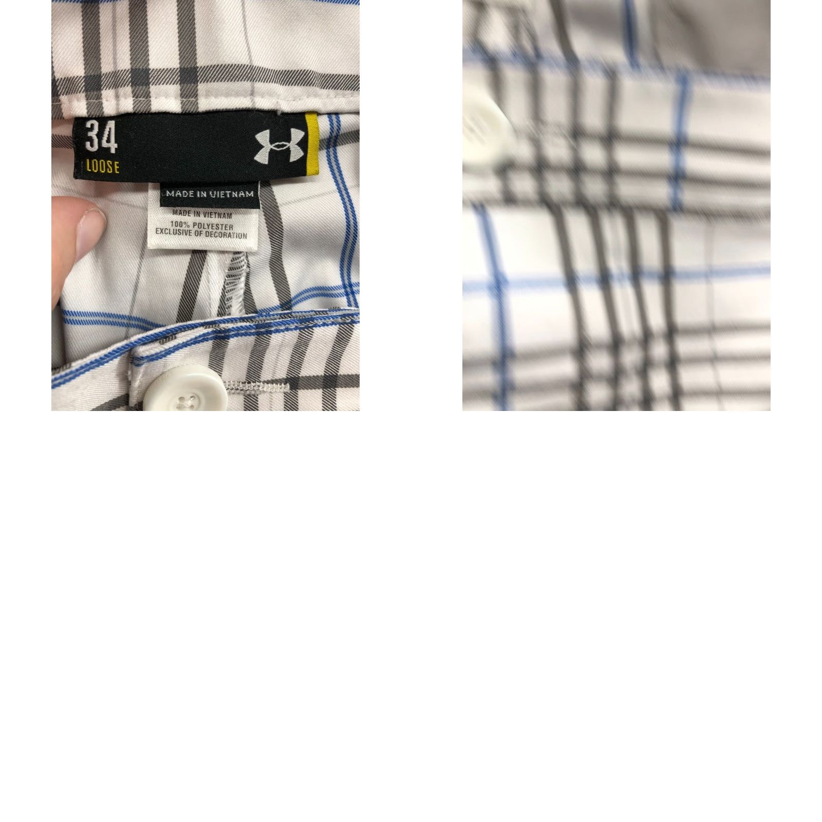 Under Armour Under Armour Shorts Mens 34 Plaid Bermuda Light Wash White Mid Rise Loose 5-Pocket Logo Belt Loops Cotton Blend Regular Comfort Casual Shoes Size US 34 / EU 50 - 8 Thumbnail