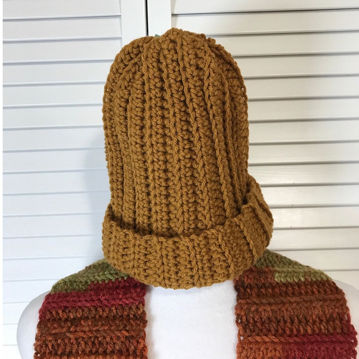 Handmade NWT Handmade Crocheted Brown Multicolor Beanie & Scarf 51” Size ONE SIZE - 2 Thumbnail