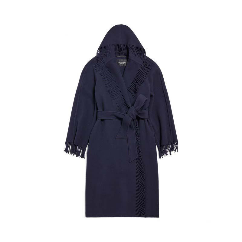 Balenciaga o1bcso1str0525 Fringe Coat in Navy Size XS / US 0-2 / IT 36-38 - 1 Thumbnail