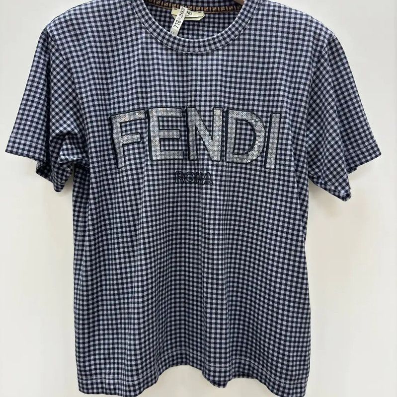 Fendi Fendi Short Sleeve Gingham Cotton T-Shirt 0089 Size S / US 4 / IT 40 - 1 Thumbnail
