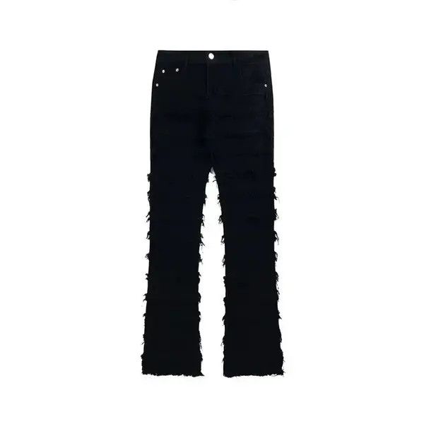VIBE Black Striped Tassel Frayed Straight Baggy Jeans Pants Size US 34 / EU 50 - 3 Thumbnail