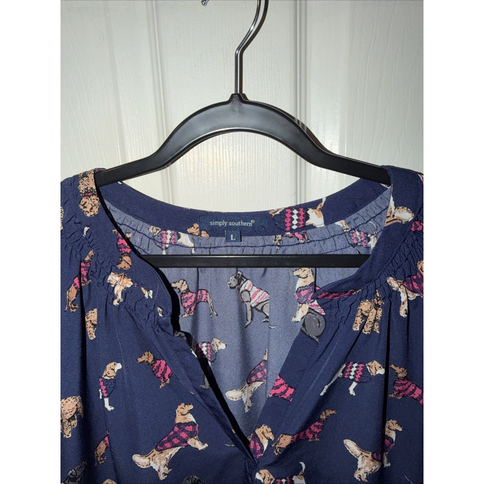 Southern Marsh Simply Southern Women Large Blue Blouse Dogs Beagle Preppy Size L / US 10 / IT 46 - 11 Thumbnail