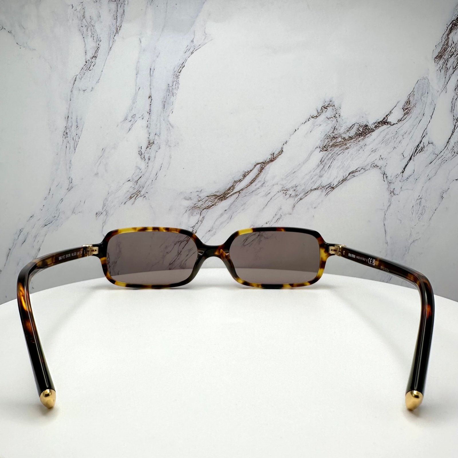Miu Miu New MIU MIU Sunglasses Brown Tortoise Rectangular Gold Logo Size ONE SIZE - 17 Thumbnail