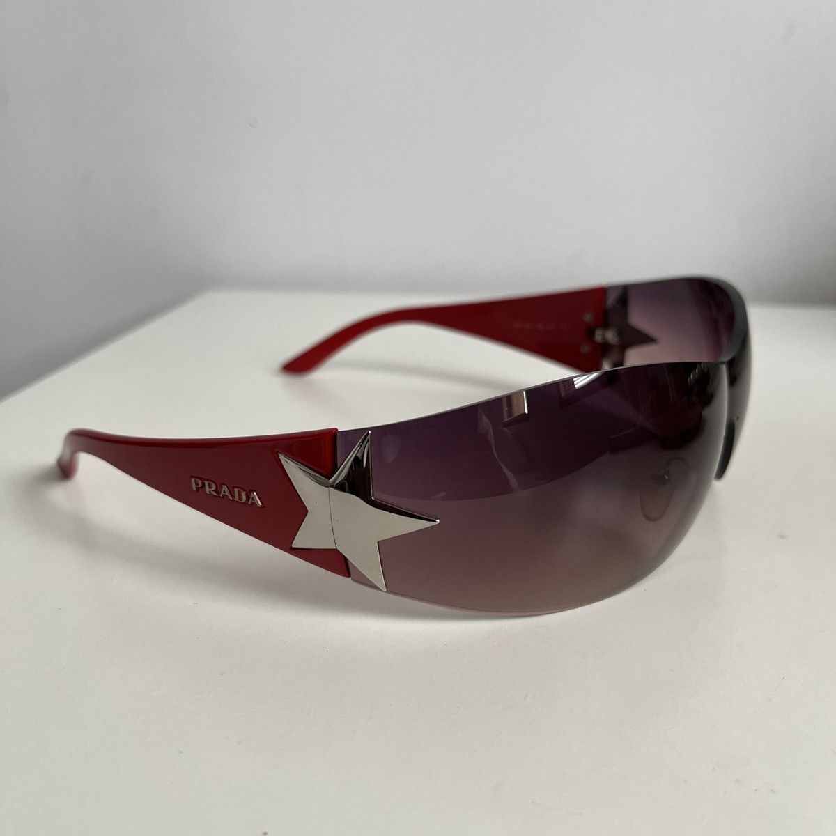 Prada FREE SHIP! 2000s Prada Chrome Star Red Sunglasses Size ONE SIZE - 2 Thumbnail