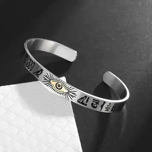 Designer Stainless Steel Eye of God Ancient Egyptian Totem Bracelet Size ONE SIZE - 7 Thumbnail