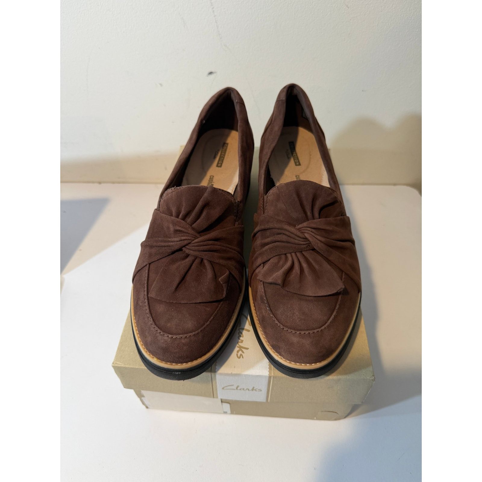 Clarks Clarks dark brown Suede Sharon Dasher Knotted Slipon Loafers Size US 12 / IT 42 - 1 Thumbnail