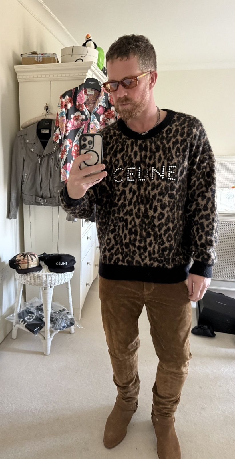 Celine FW22 Celine studded logo sweater Hedi Slimane grail leopard Size US M / EU 48-50 / 2 - 18 Thumbnail