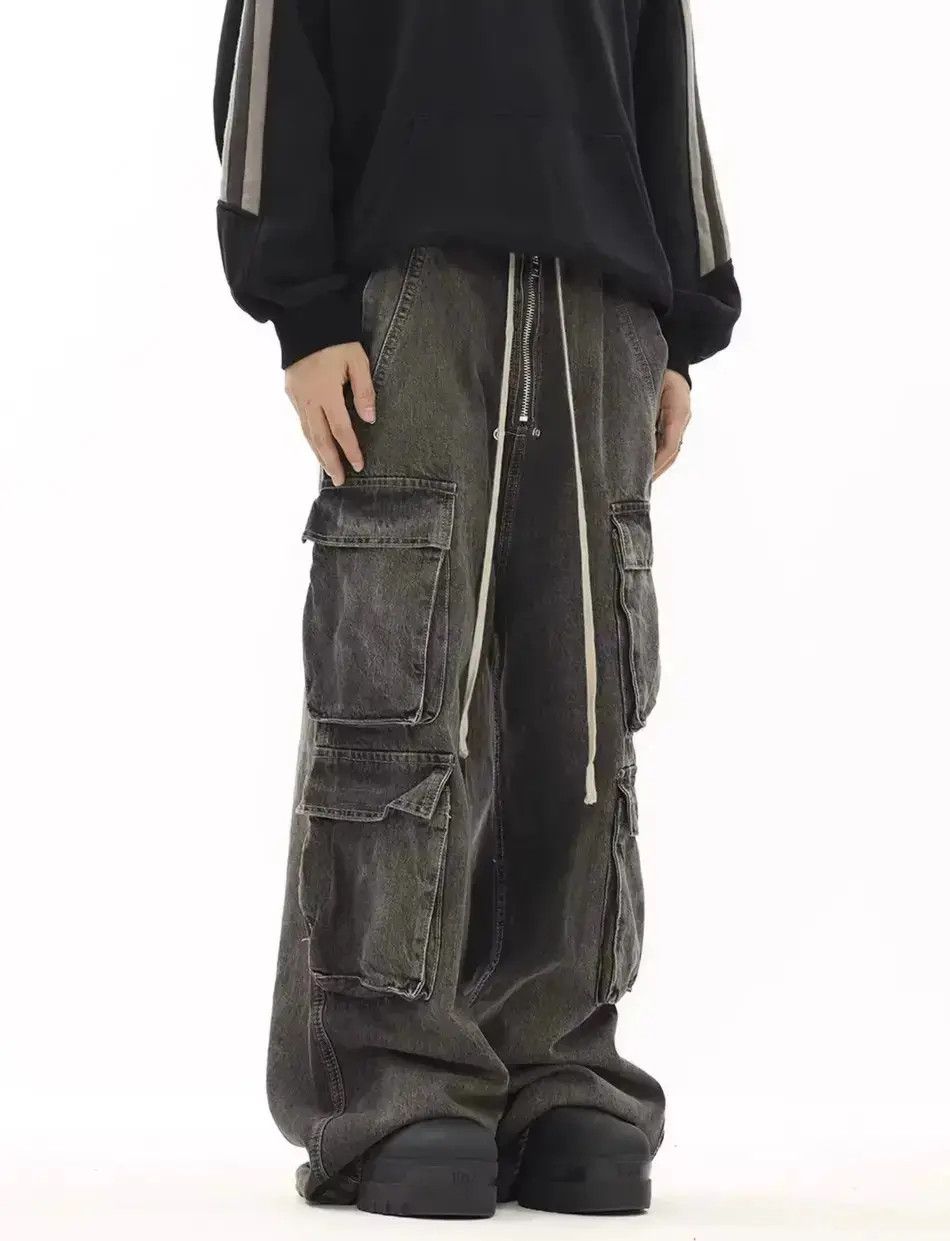 Japanese Brand High Street Style Dark Cargo Loose Micro Flare Jeans Size US 34 / EU 50 - 3 Thumbnail