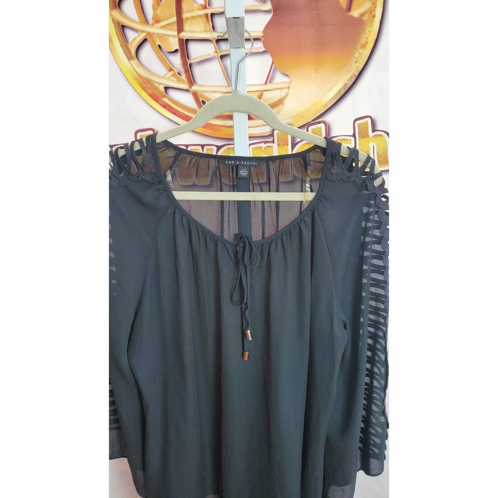 Other Zac Rachel Black Sheer Lace Sleeve Blouse L Size L / US 10 / IT 46 - 3 Thumbnail