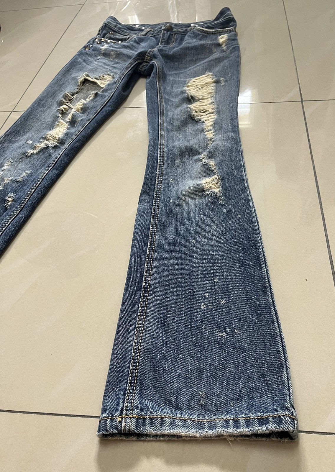 Hysteric Glamour Semantic Design distressed flared silver dust low rise F1 Size US 28 / EU 44 - 3 Thumbnail