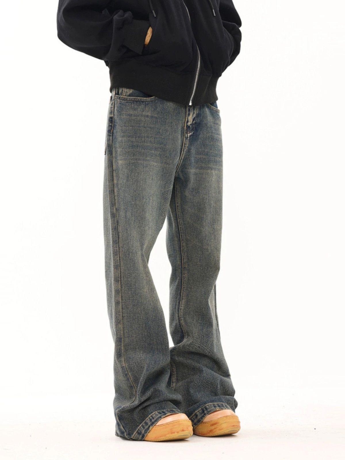 washed faded rock yuppie flared jeans