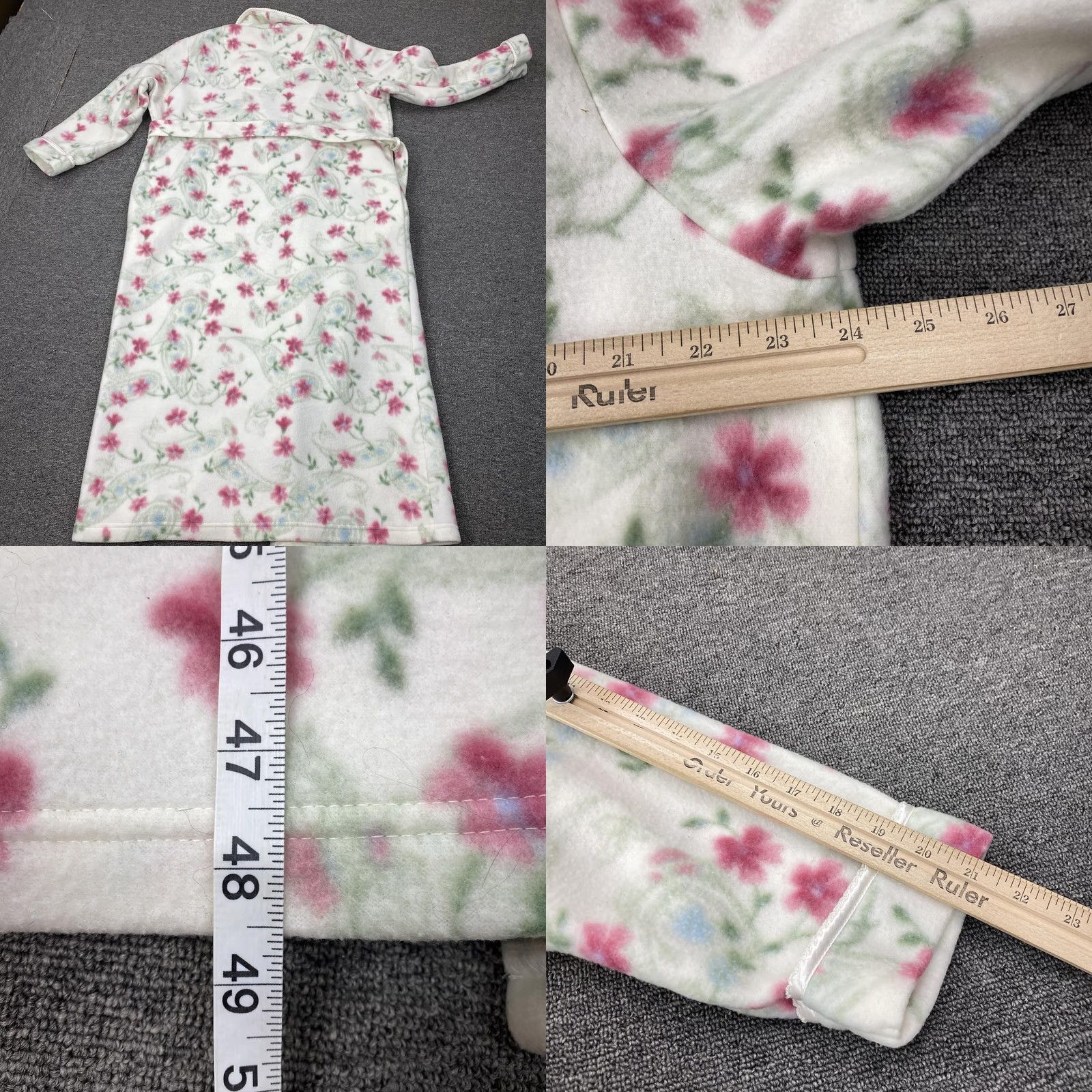 Vintage Erika Taylor Intimates Robe Womens Small White Fleece Floral Belted Lounge Size ONE SIZE - 8 Thumbnail