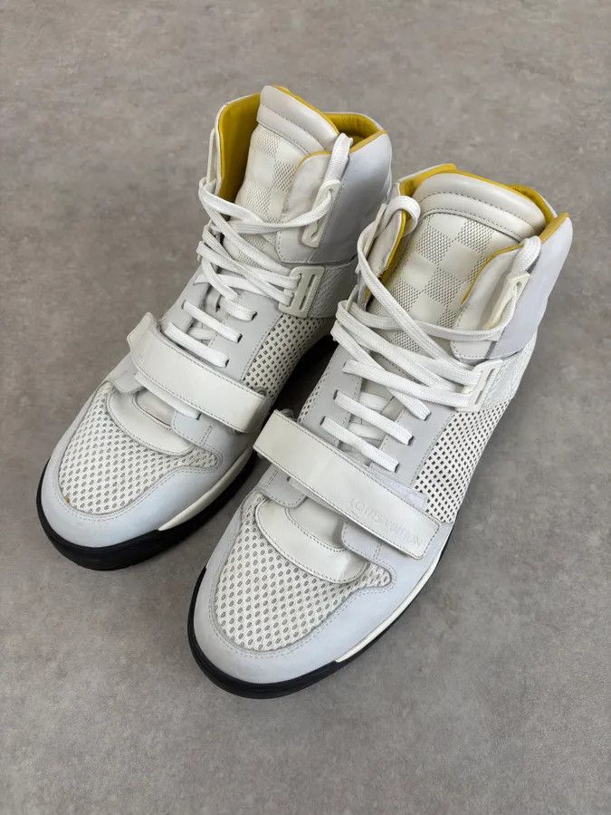 Louis Vuitton Louis Vuitton White Trail Blazer Leather Mesh High Sneakers Size US 12 / EU 45 - 3 Thumbnail