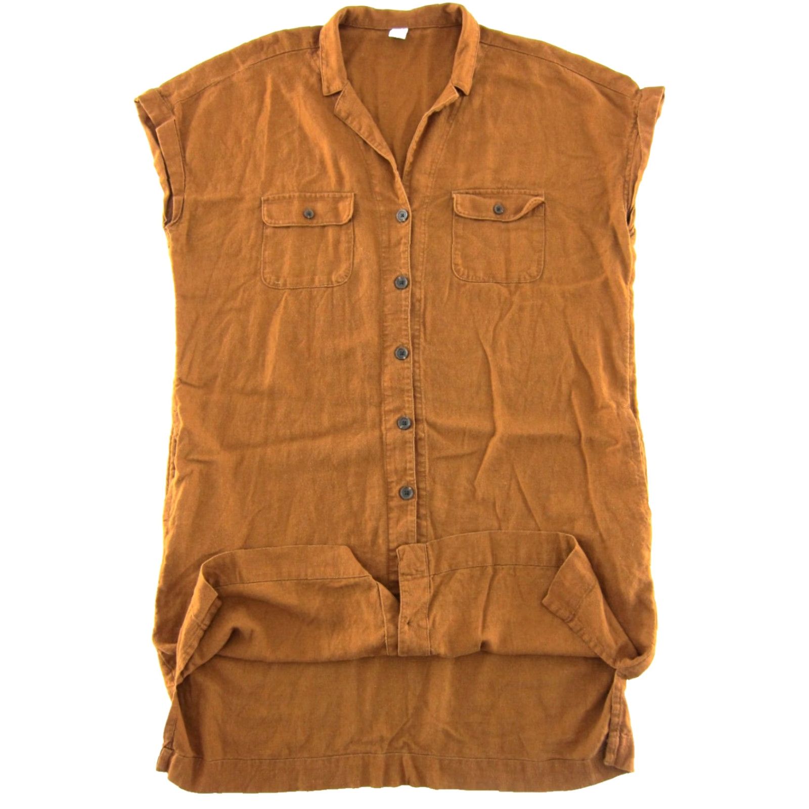 Old Navy Old Navy Shirt Dress L Brown Linen Button Down Cap Sleeve Pockets Midi Collared Boho 80s 90s Womens Size L / US 10 / IT 46 - 5 Thumbnail