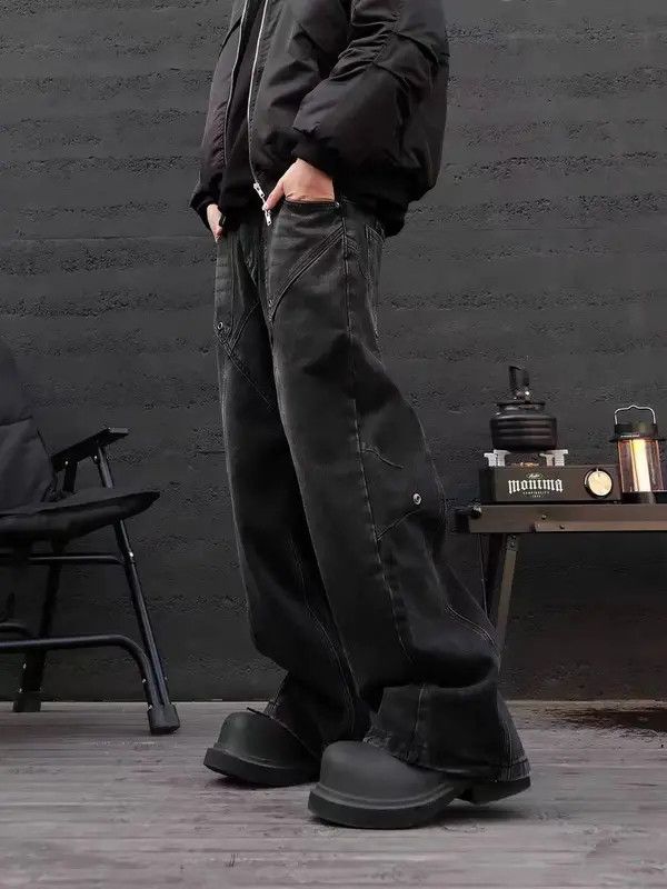 Japanese Brand Honoka x Ahata Vintage black patchwork rivet wide leg jeans Size US 32 / EU 48 - 4 Thumbnail