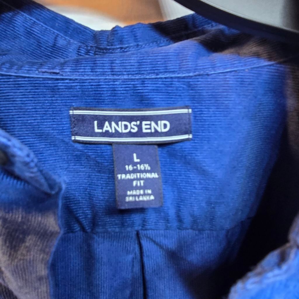 Lands' End Men's Lands' End Blue Corduroy Casual Button Down Shirt L Size US L / EU 52-54 / 3 - 2 Thumbnail