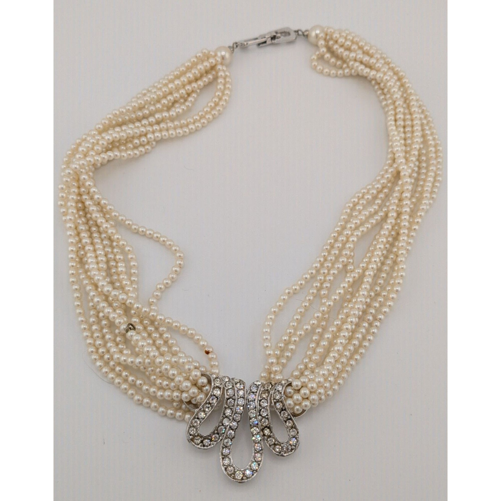 Other Vintage Glam Faux Seed Pearl Necklace With Silver Tone Rhine Size ONE SIZE - 5 Thumbnail