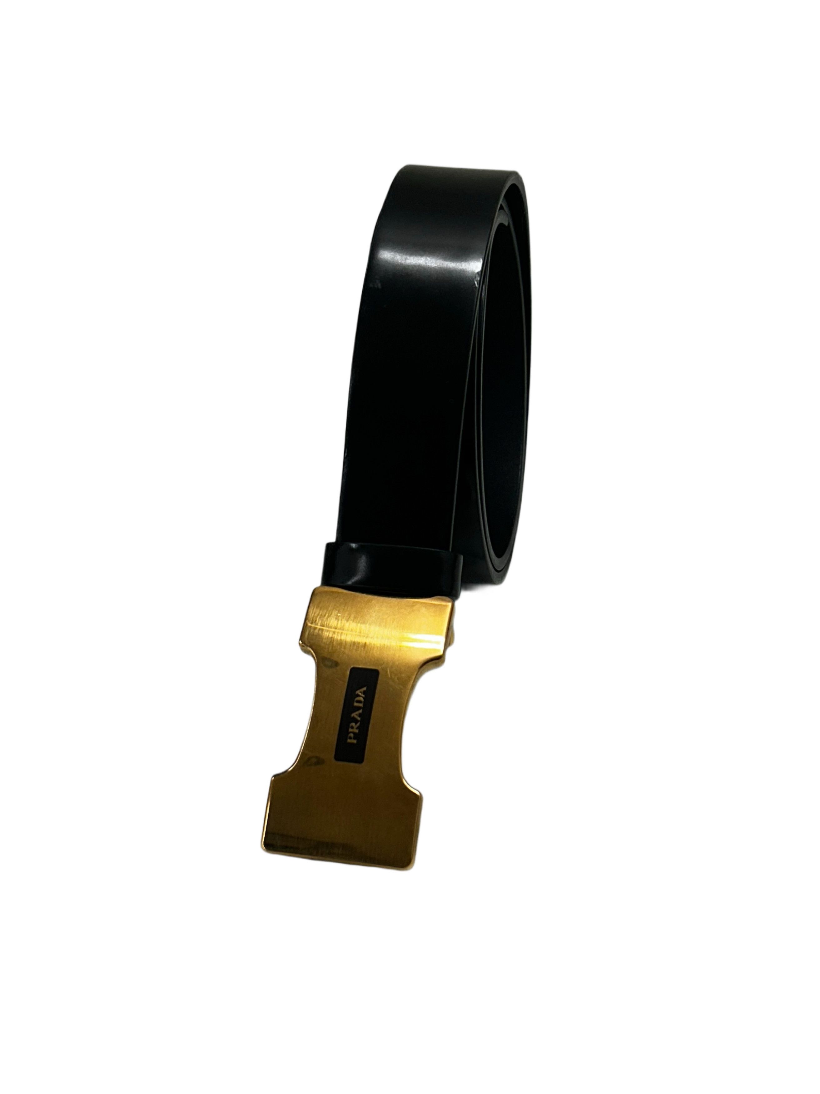 Prada Prada Black With Bronze Shield Buckle In Spazzalato Leather Size 28 - 1 Thumbnail