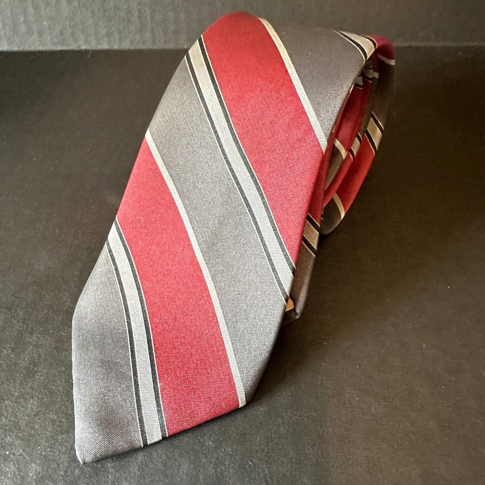 Other Johnny Carson Neck Tie Polyester Red/Grey/Black Striped VTG Size ONE SIZE - 1 Thumbnail