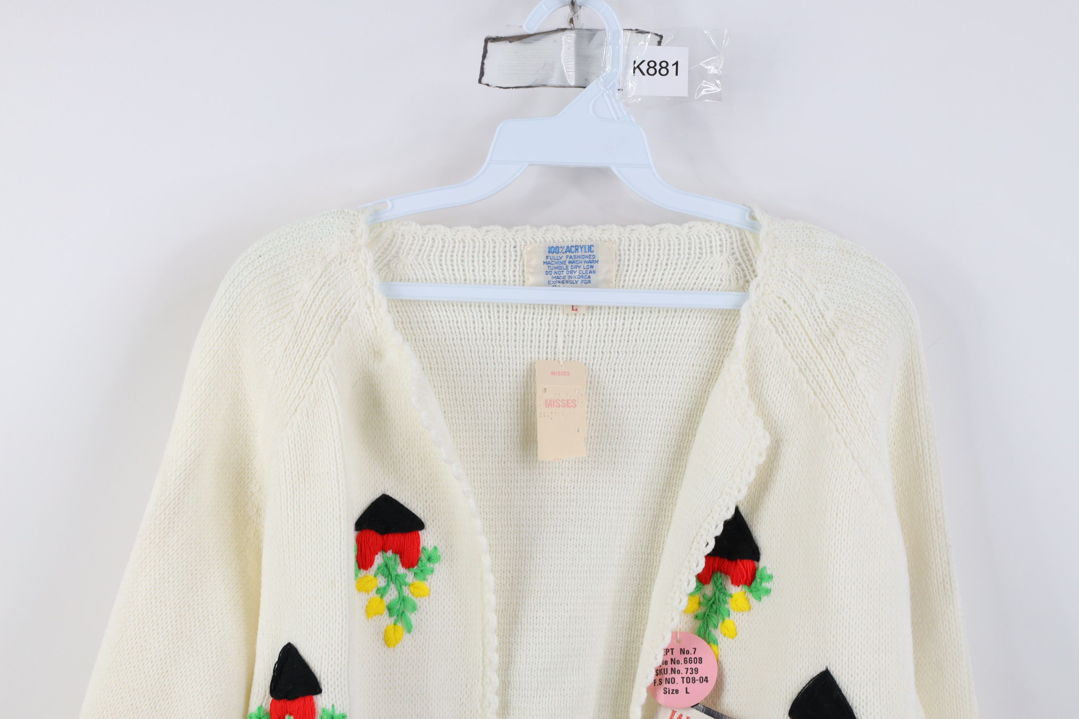 Deadstock Vintage 60s 70s Flower Knit Cardigan Sweater
