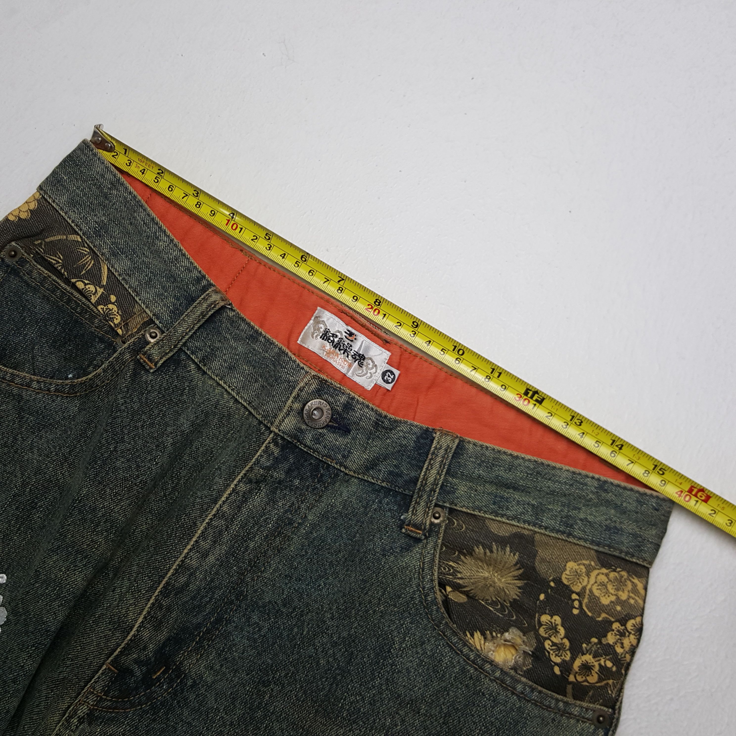 If Six Was Nine × Japanese Brand × Vintage Vintage Karakuri Tamashi Japan Koi Embroidery Art Denim Jean Size US 31 - 9 Thumbnail