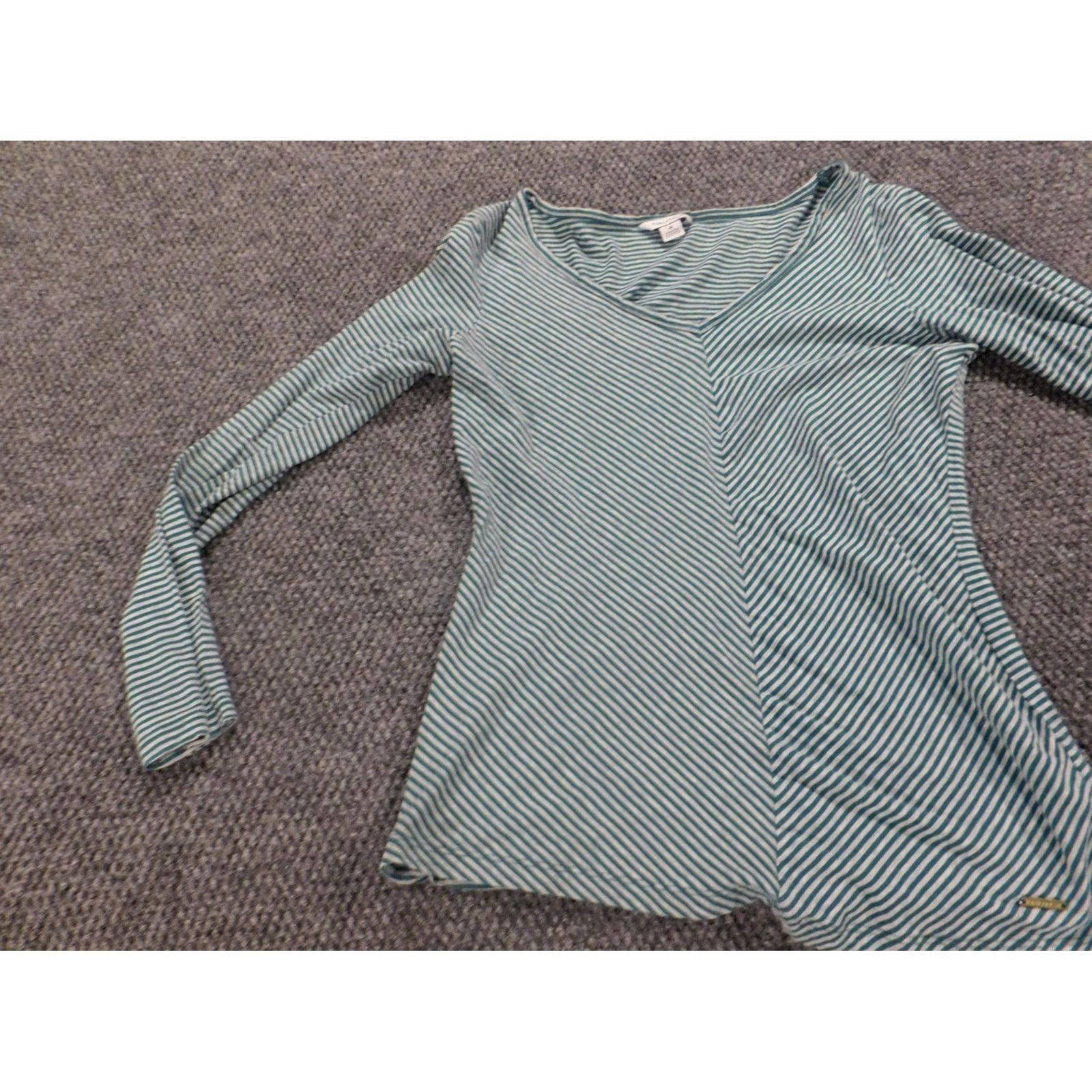 Nautica Nautica Womens Blouse M Green Striped Pullover V-Neck Stretch Casual Top Shirt Costume? Size M / US 6-8 / IT 42-44 - 3 Thumbnail
