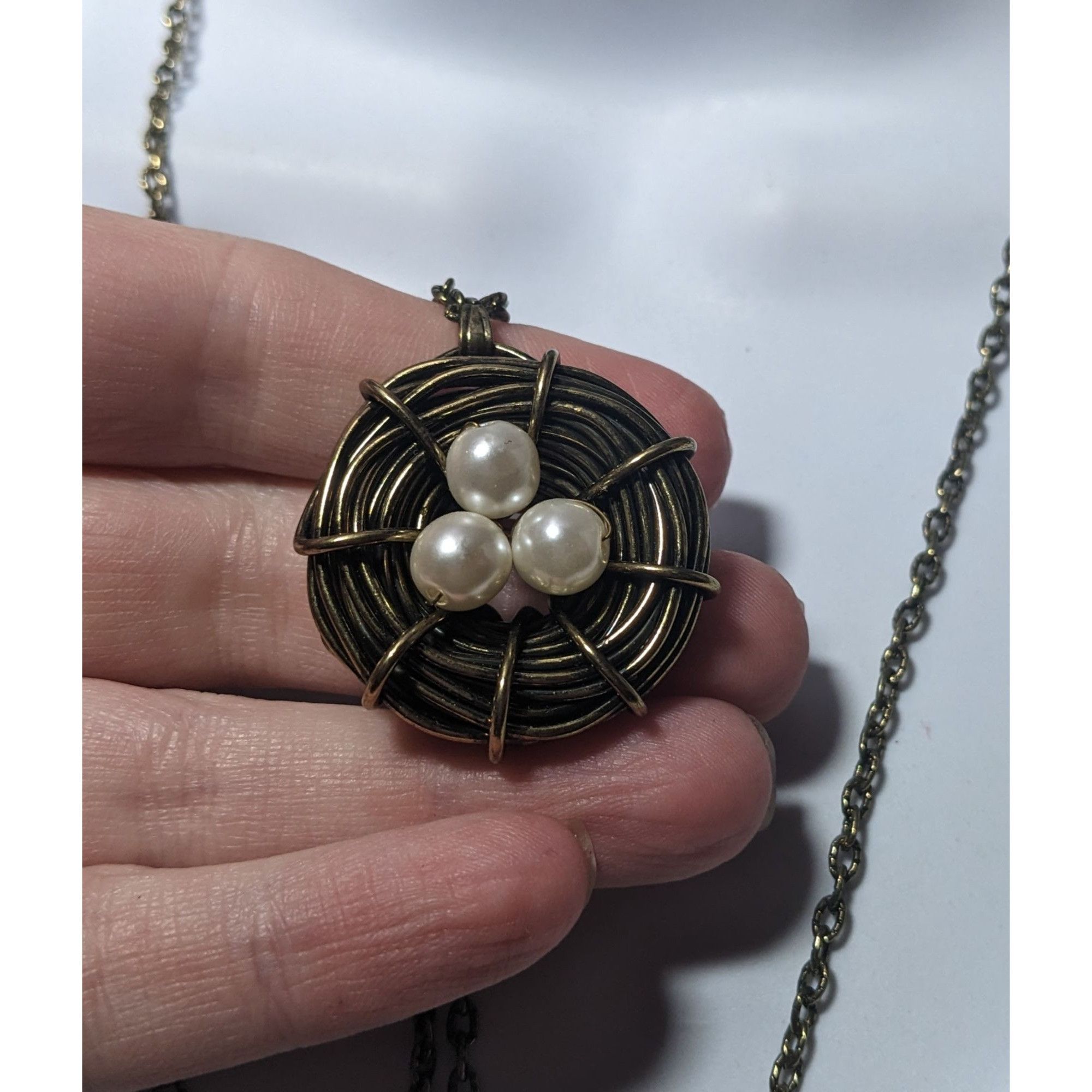 Other Gold Tone Wire Wrap Faux Pearl Bird Nest Necklace Size ONE SIZE - 7 Thumbnail
