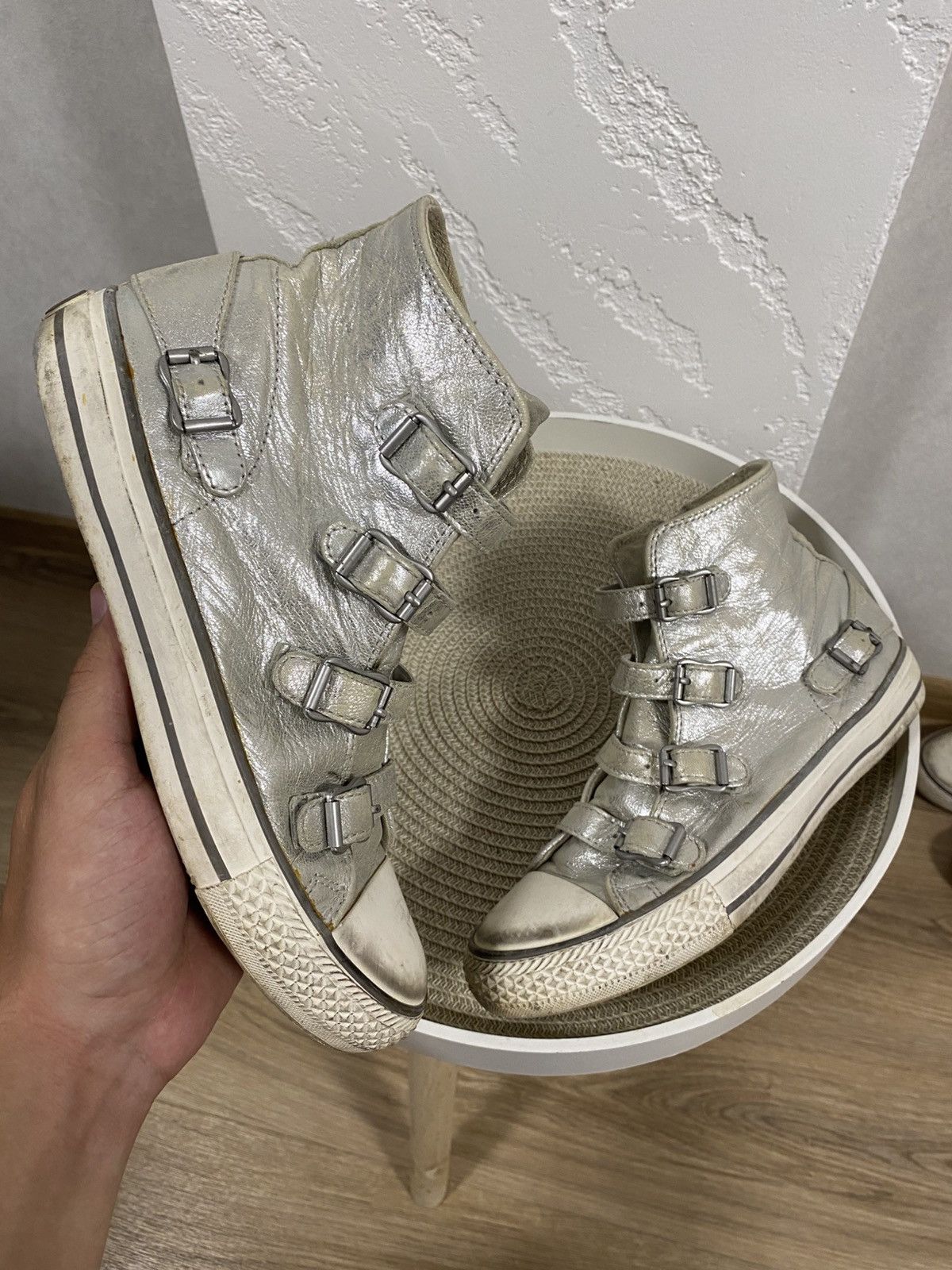 Ash Victim Silver Leather Belted High Top Punk Goth Shoes 38