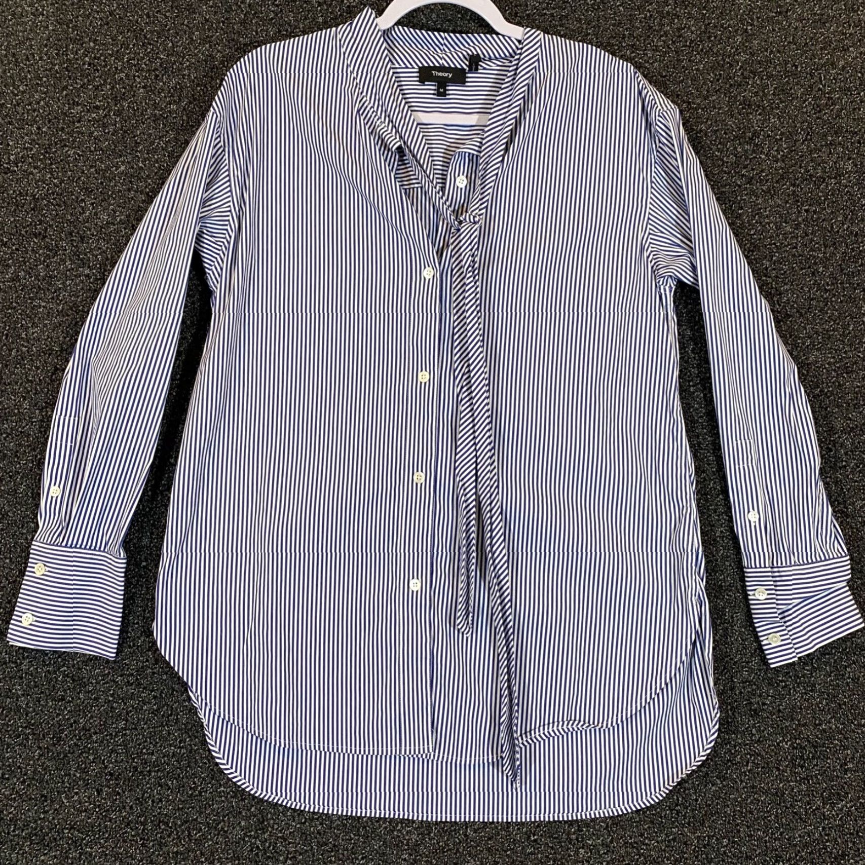 Theory THEORY Weekender Tie-Neck Button Up Long Sleeve Franklin Stripe Shirt Womens M Size M / US 6-8 / IT 42-44 - 2 Thumbnail
