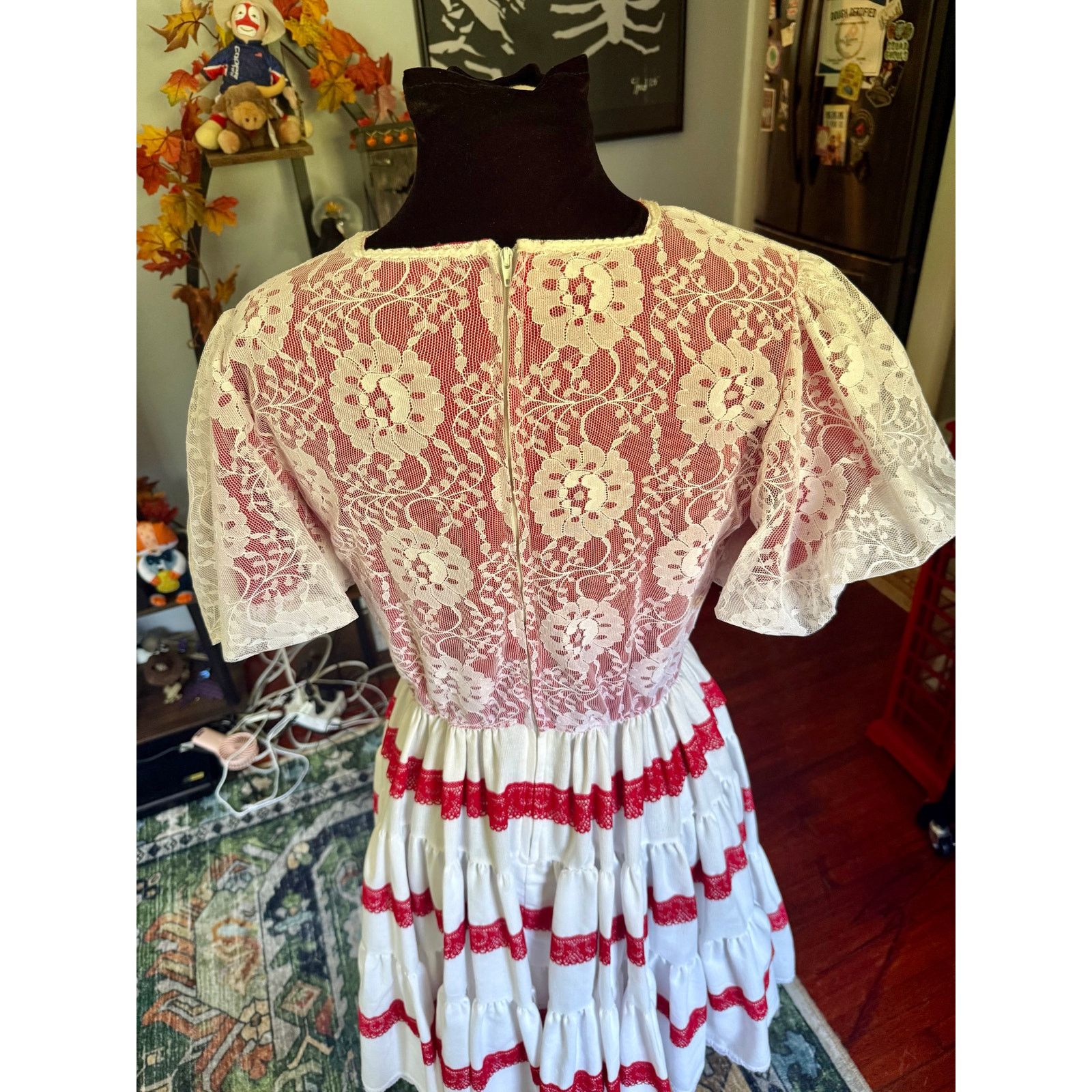 Vintage Vtg Kate Shorer White Red Lace Square Dancing Dress Medium Size M / US 6-8 / IT 42-44 - 7 Thumbnail