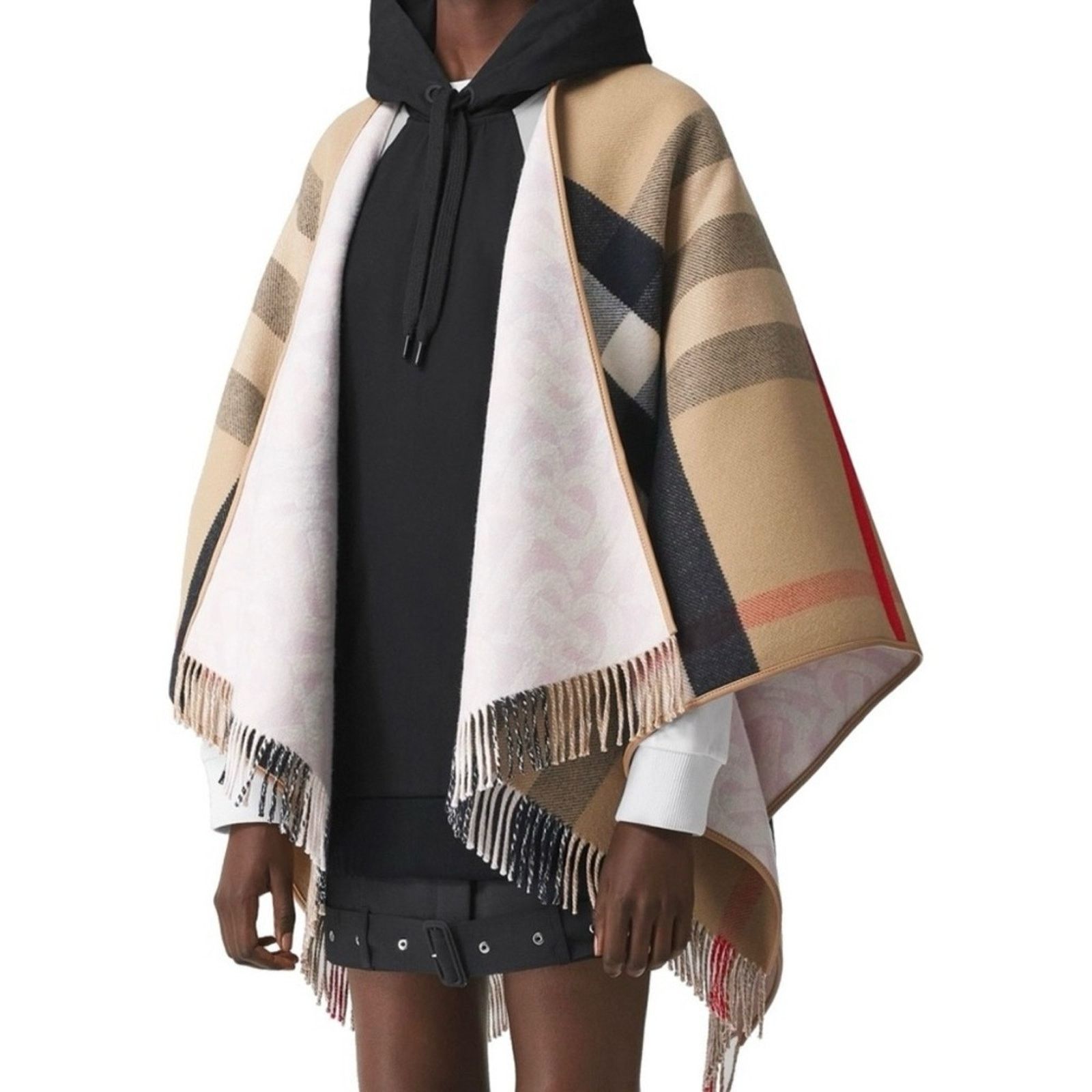 Burberry BURBERRY check TB logo fringe reversible poncho cape wrap Size ONE SIZE - 2 Thumbnail