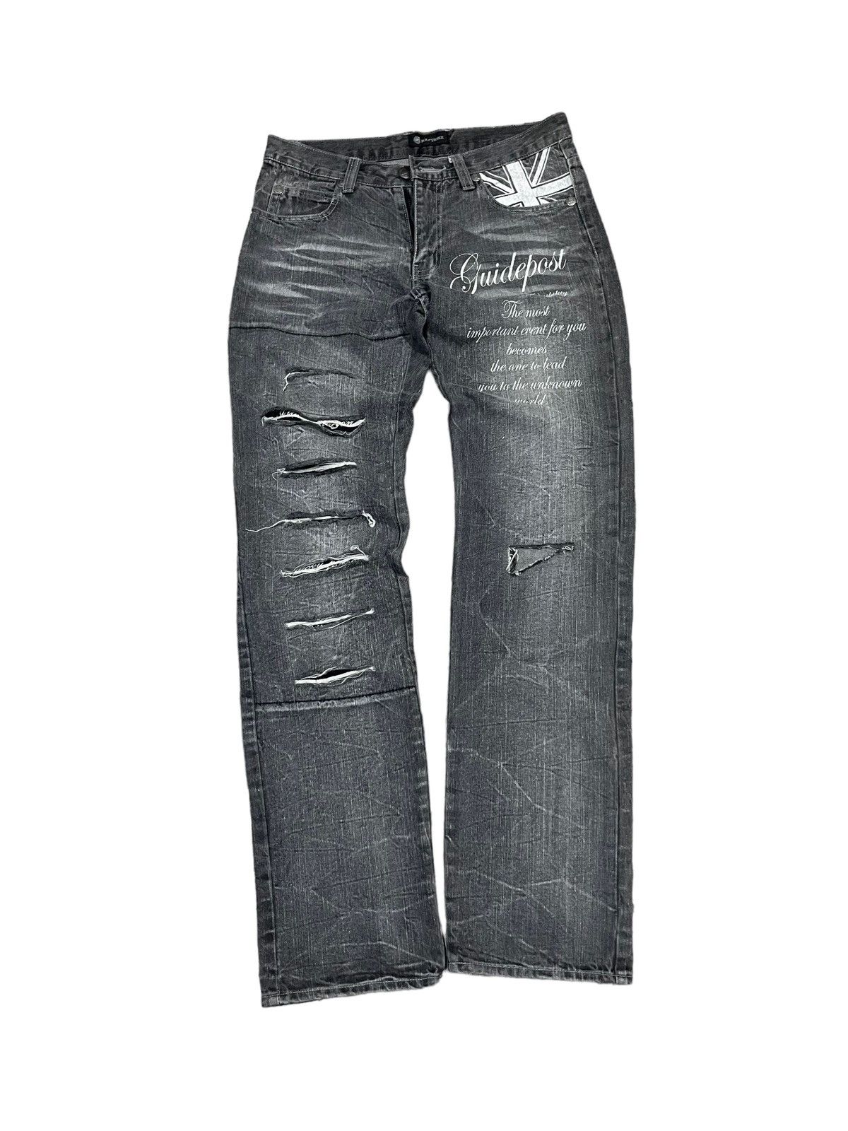 Japanese Brand Vintage Root Three Skull Distressed Jeans ! Rare Design Size US 32 / EU 48 - 3 Thumbnail