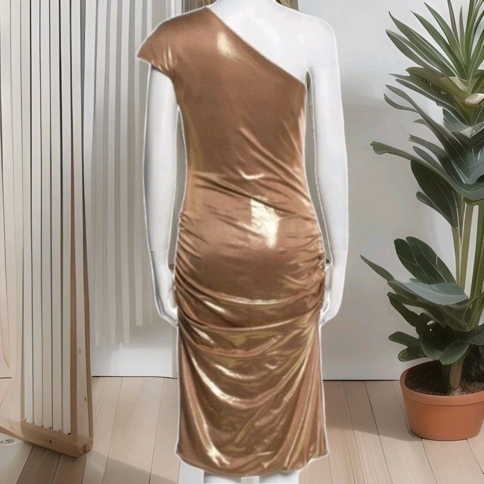 Other RENE Rene Ruiz Collection One Shoulder Shimmering Ruched Met Size XL / US 12-14 / IT 48-50 - 3 Thumbnail