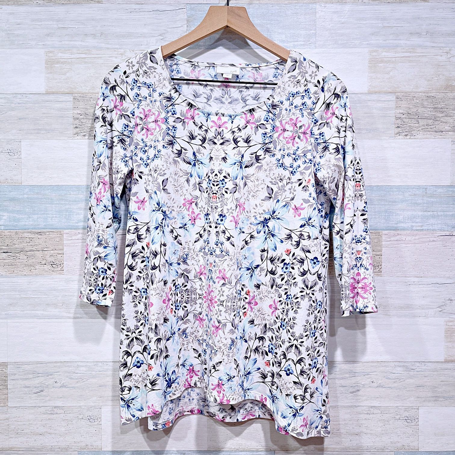Other J Jill Floral Scoop Neck 3/4 Sleeve Tee White Womens XS Size XS / US 0-2 / IT 36-38 - 2 Thumbnail