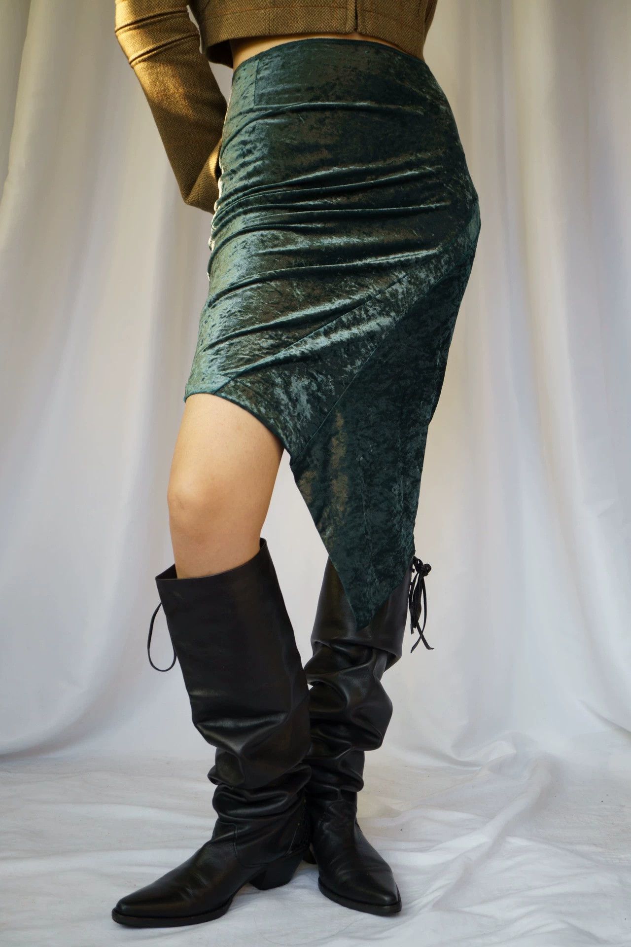 Junya Watanabe JUNYAWATANABE 1997 Lake Green Velvet Asymmetric Dress Size M / US 6-8 / IT 42-44 - 4 Thumbnail