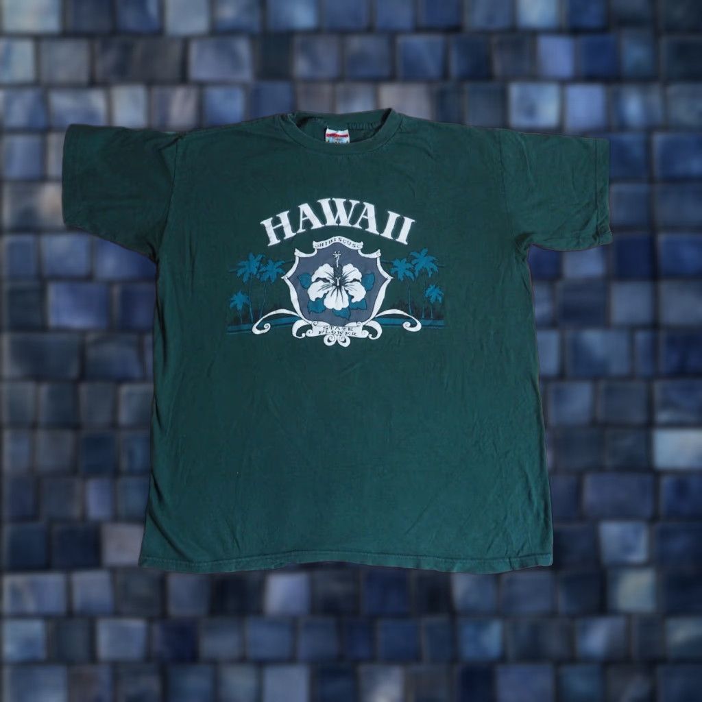Vintage VTG Cotton King Hawaii Hibiscus Flower Green USA Art Tee T-Shirt Mens XL Size US XL / EU 56 / 4 - 1 Thumbnail