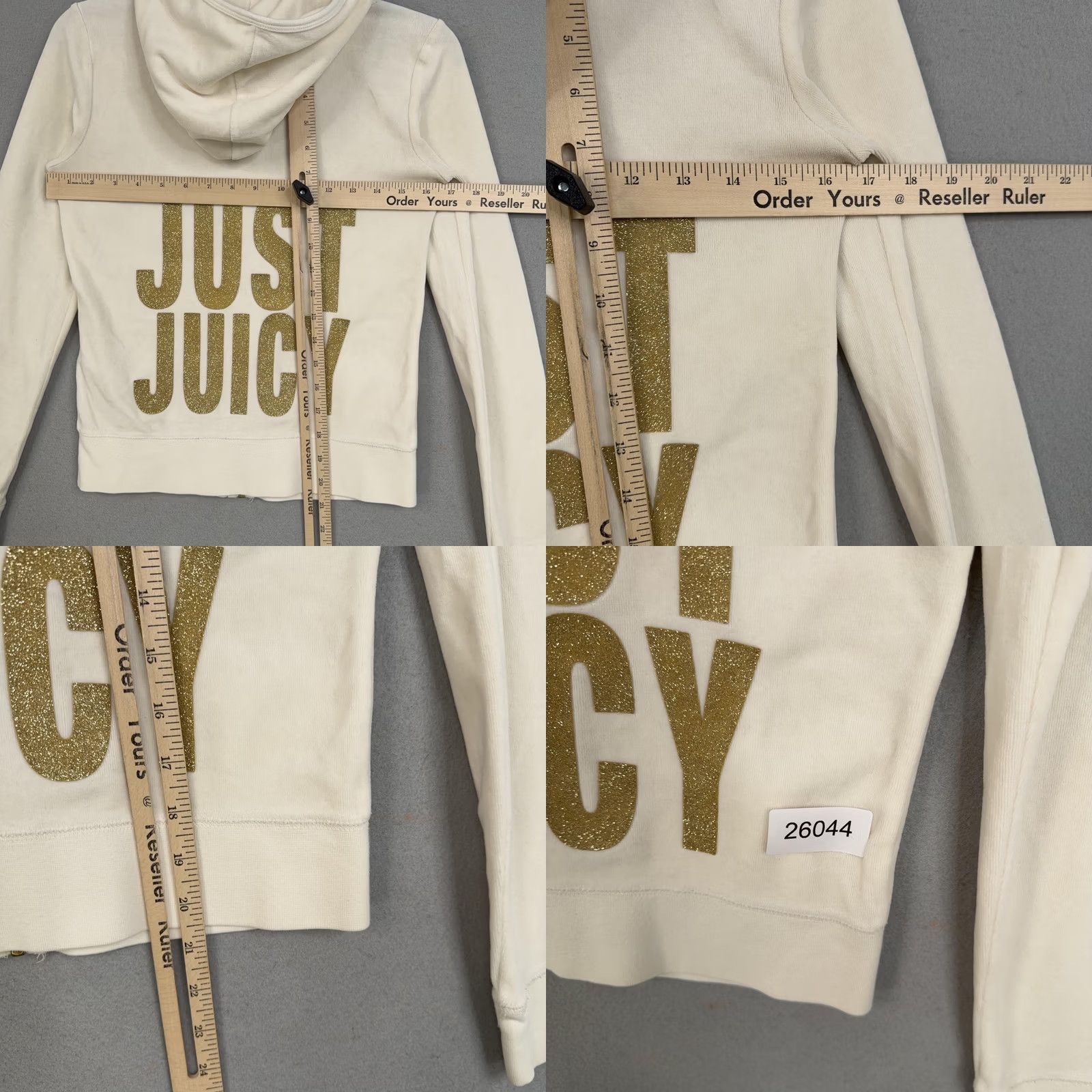 Juicy Couture Juicy Couture Hoodie Womens Small White Velour Full Zip Just Juicy Glitter Y2K Glit zy Logo Zip Pockets Size S / US 4 / IT 40 - 8 Thumbnail