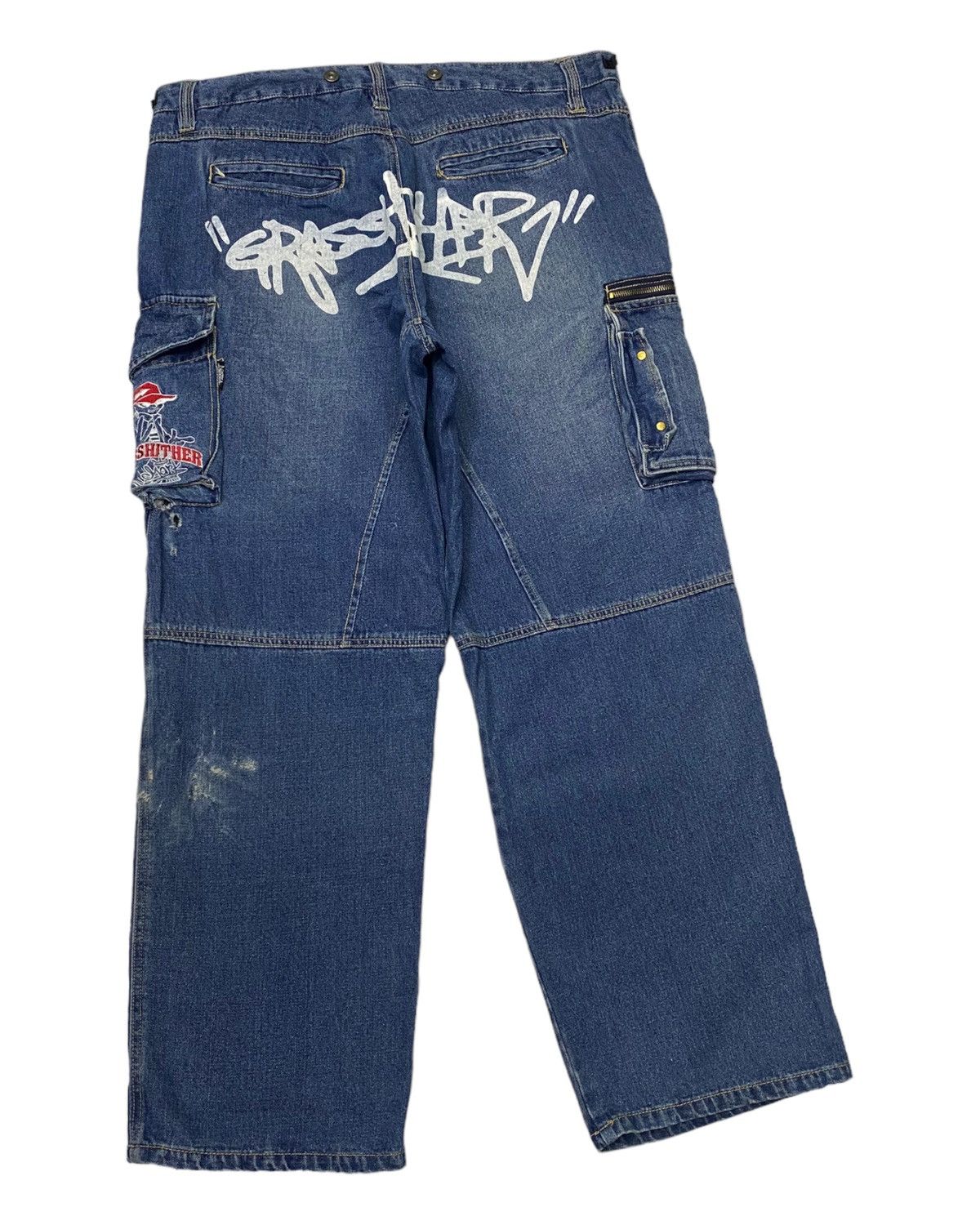 JNCO VINTAGE MARK GRASSHITHER STREETWEAR BAGGY DENIM CARGO JEANS Size US 40 / EU 56 - 4 Thumbnail