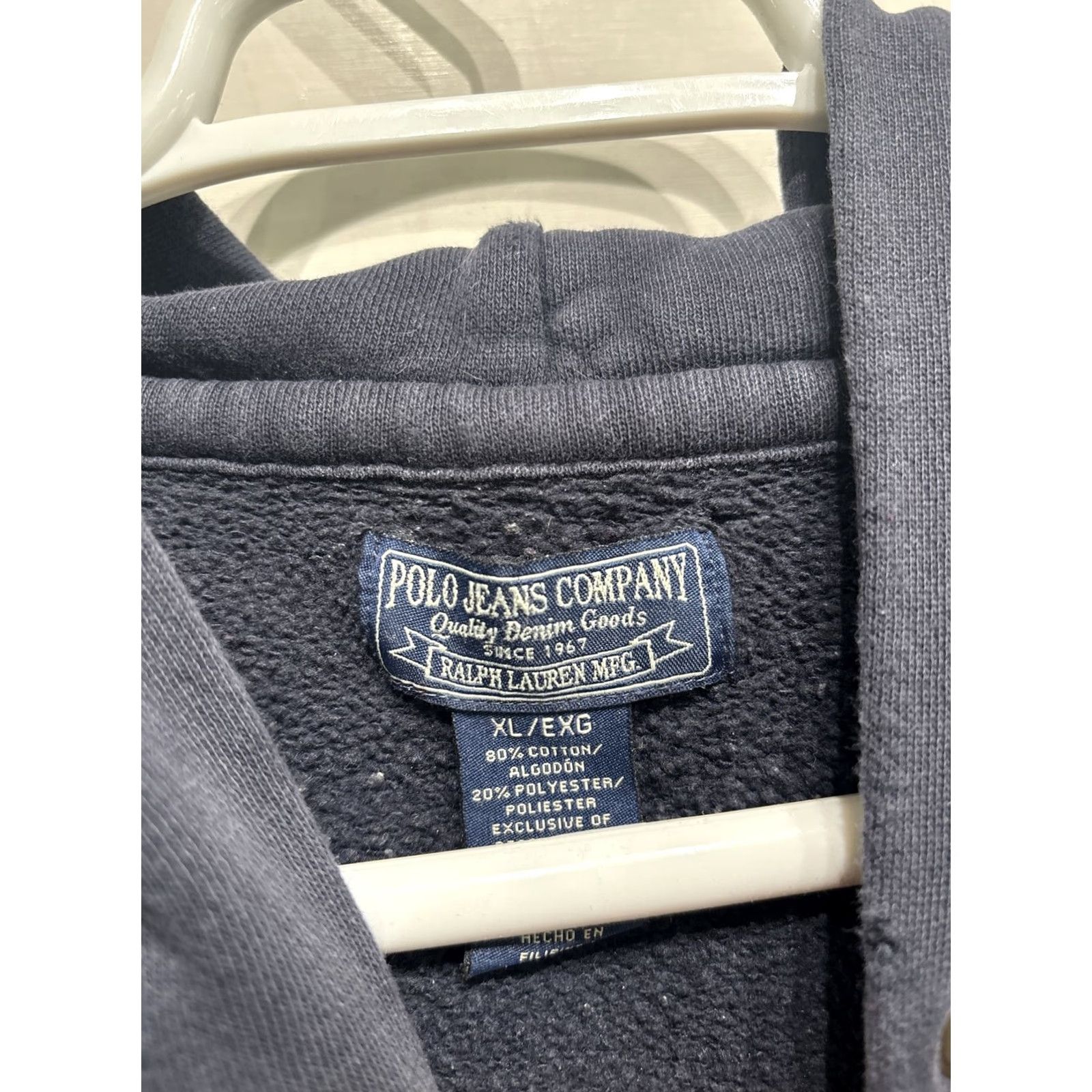 Vintage VTG Ralph Lauren Polo Jeans Co Pullover Hoodie XL Distressed Blue Sweatshirt Men Size US XL / EU 56 / 4 - 3 Thumbnail