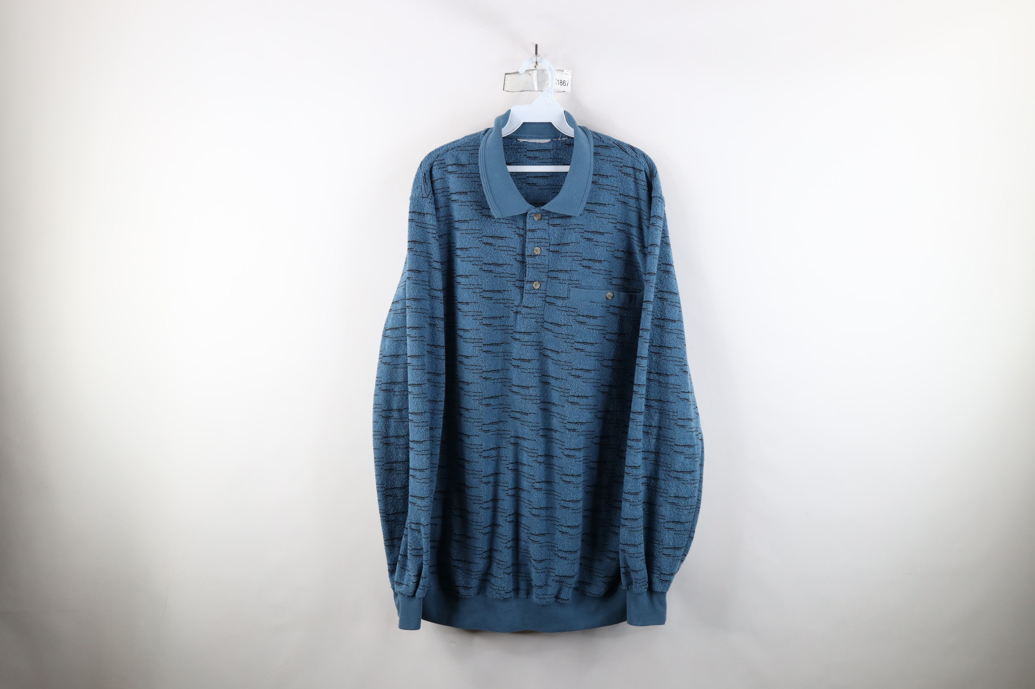 Vintage Vintage 90s Streetwear Fleck Fleece Collared Sweatshirt Blue Size US XXL / EU 58 / 5 - 1 Thumbnail