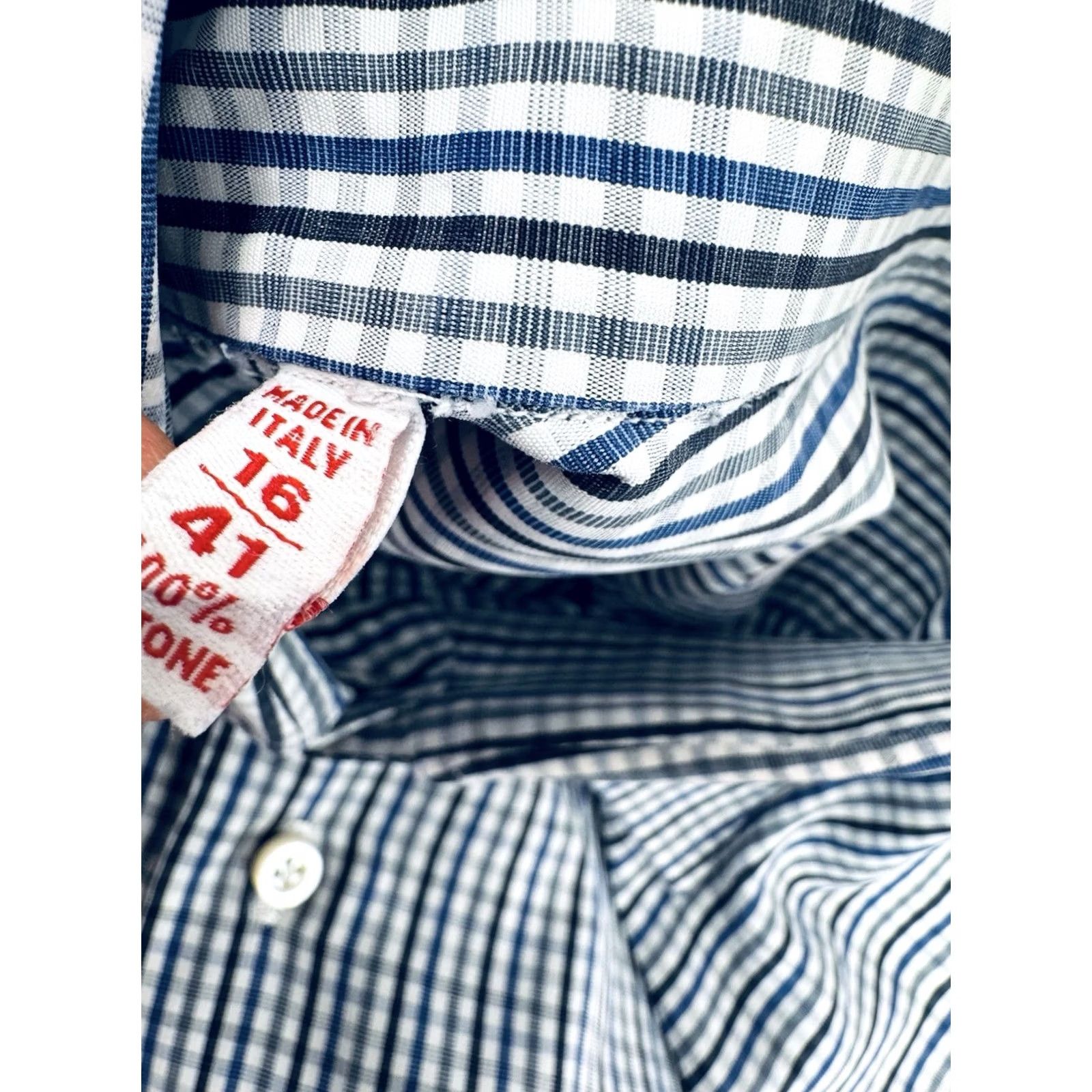 Isaia ISAIA Shirt Mens 41 / 16 Plaid Dress Shirt Long Sleeve White Black Blue 00 EXCELLENT Size US L / EU 52-54 / 3 - 6 Thumbnail