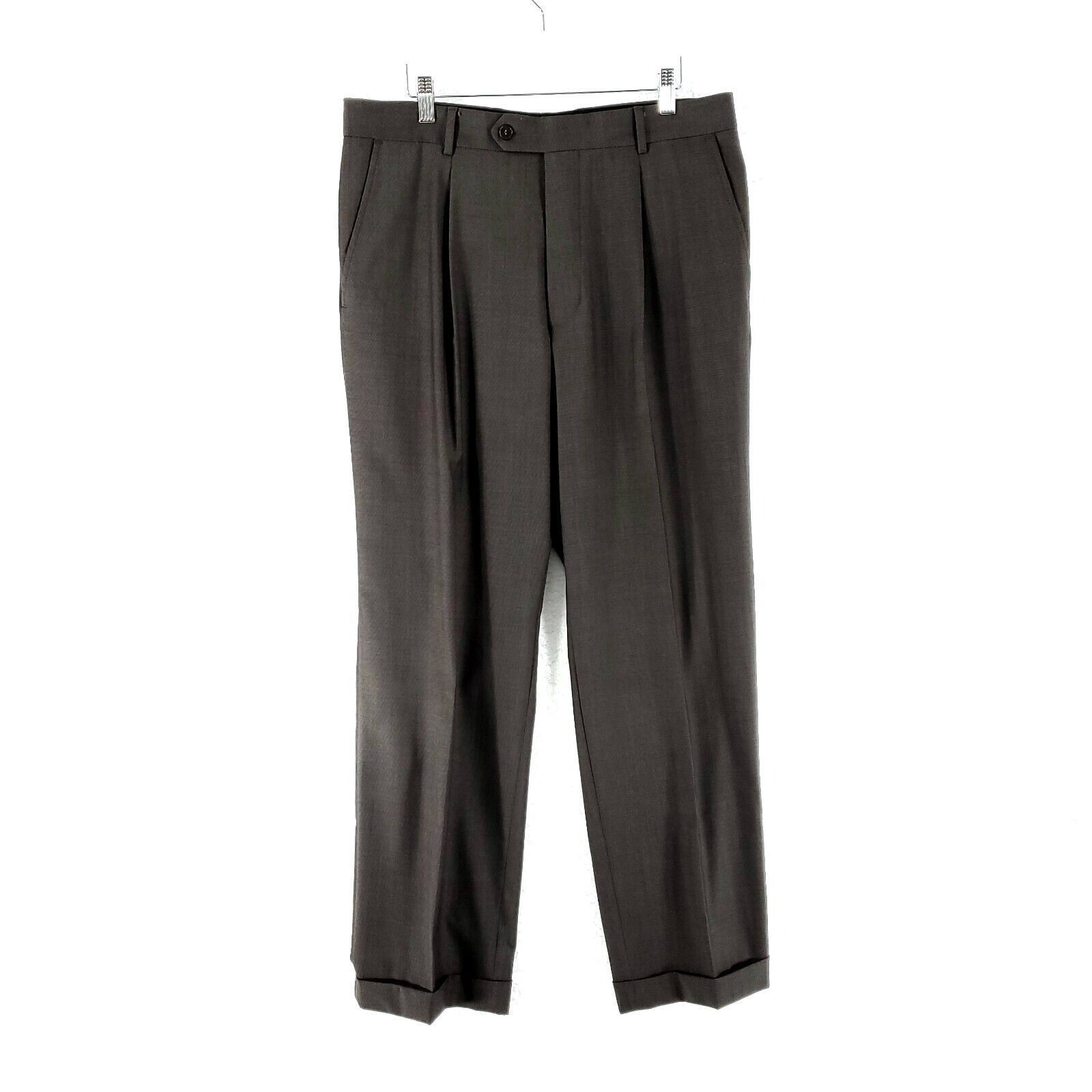 Hugo Boss Hugo Boss Dr Hook Virgin Wool Brown Pleated Cuffed Mid Rise Size 34R - 1 Thumbnail