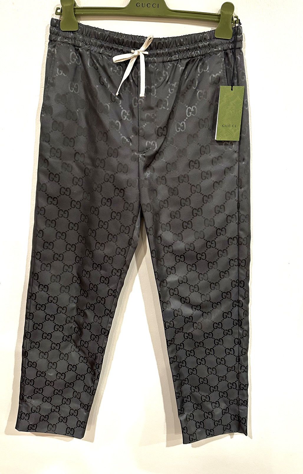 image of Gucci Nylon Logo Pants in Grey, Men's (Size 32)