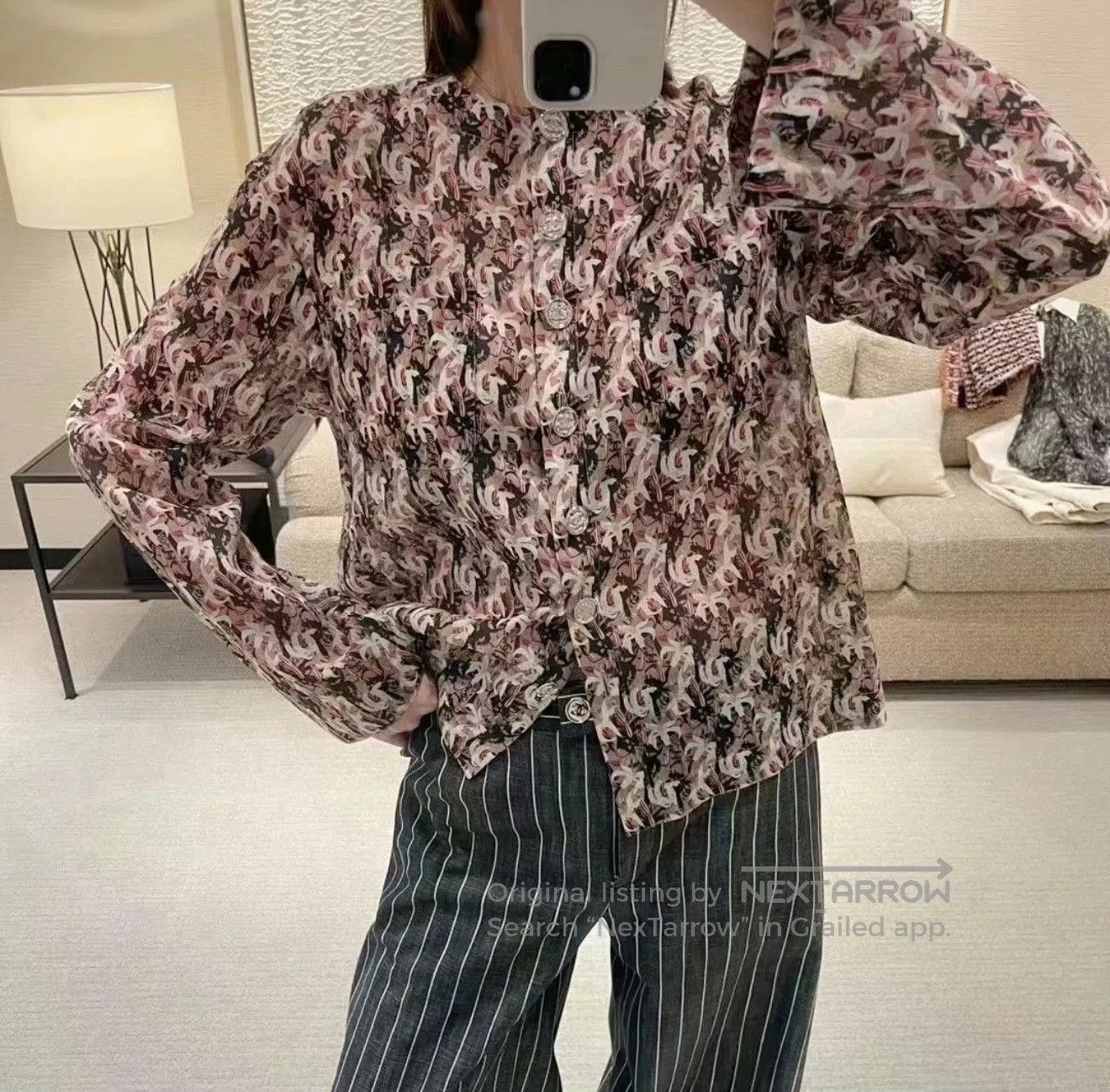 Chanel Chanel 23A Floral Double C Poplin Shirt. Size XS / US 0-2 / IT 36-38 - 1 Thumbnail