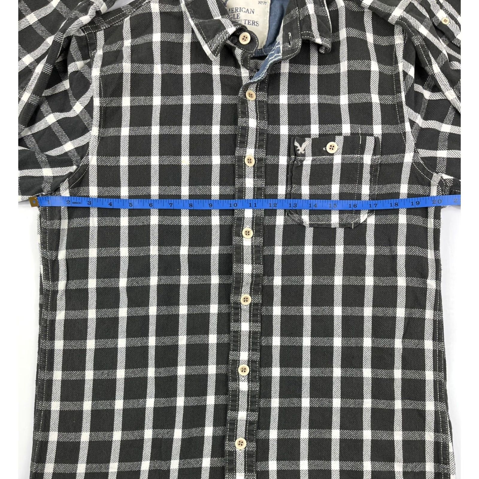 American Eagle Outfitters AE American Eagle Outfitters Mens Button-Down Shirt Flannel Plaid Gray Blue Cotton M Size US M / EU 48-50 / 2 - 4 Thumbnail
